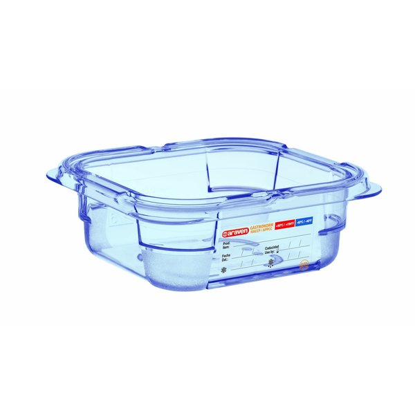 Araven FOOD PAN BPA-FREE GN1/6, 1qt BLUE TRANSPARENT, 6 7/8" X 6 3/8" X 2 1/2" 07796